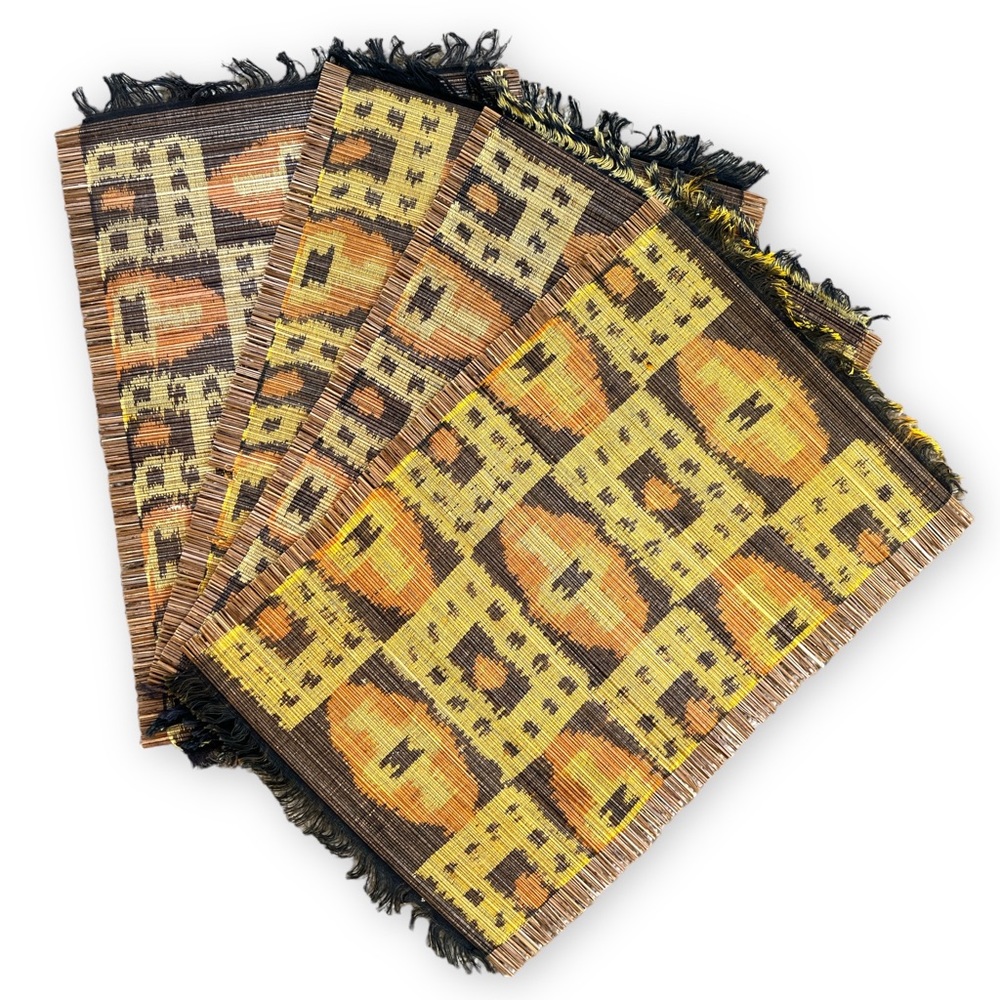 Vintage Boho Woven Bamboo Slat Roll Placemats 4 Jungalow